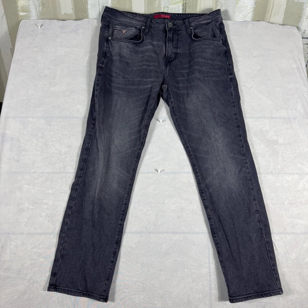Guess Mens Skinny Straight Leg Jeans Washed Black Denim 5-Pocket Size 34